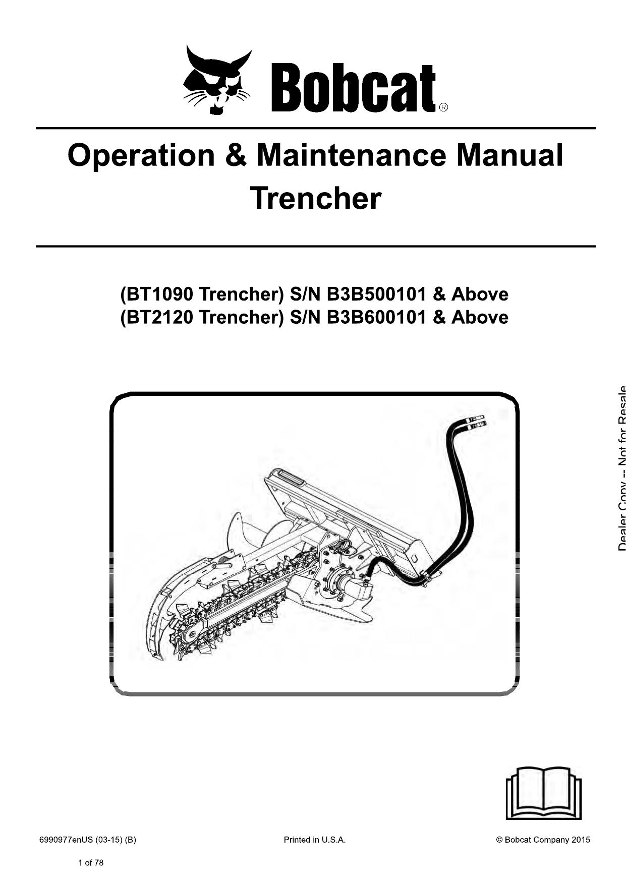 Trencher Attachment Operation & Maintenance Manual Bobcat